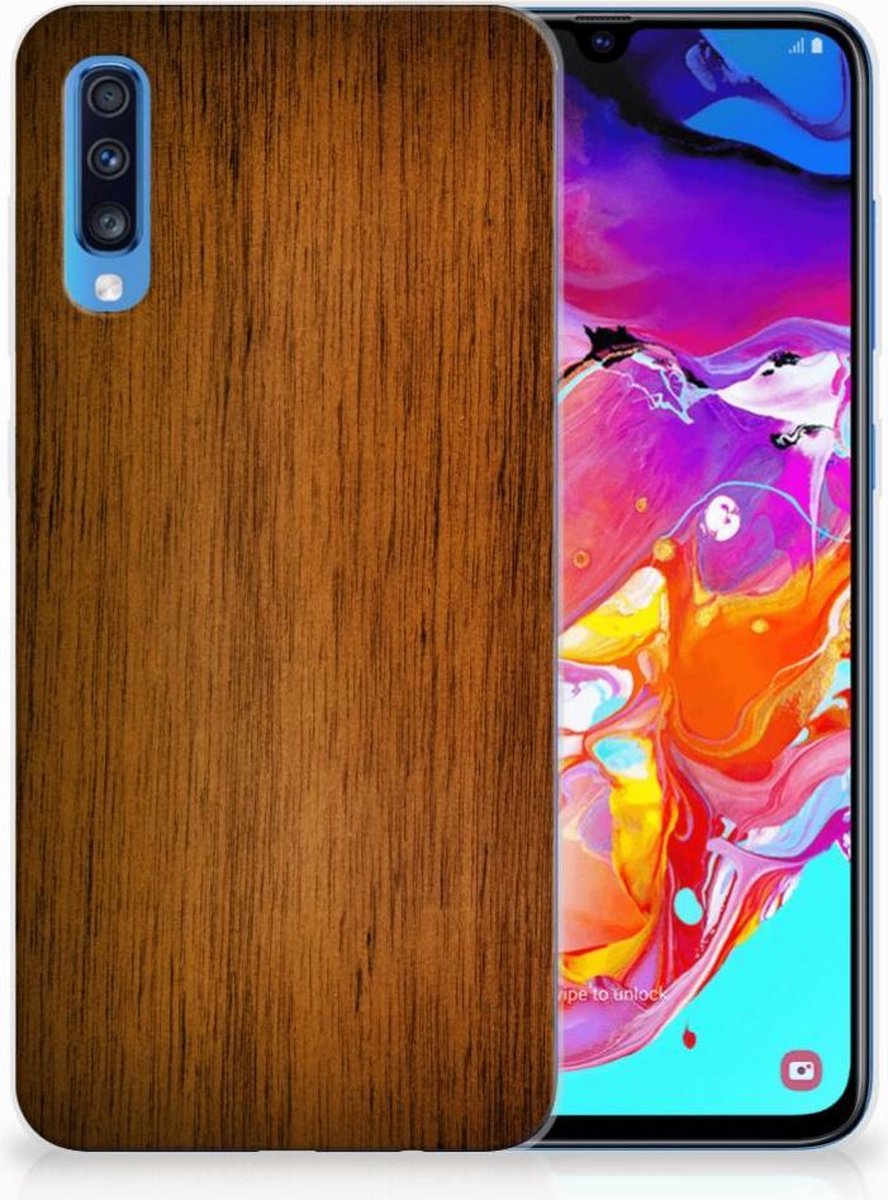Samsung Galaxy A70 Bumper Hoesje Donker Hout