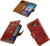 Samsung Galaxy S6 Lace / Kant Design - Rood - Book Case Cover Wallet Cover