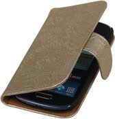 Lace Bookstyle Wallet Case Hoesjes Geschikt voor Samsung Galaxy S3 mini i8190 Goud