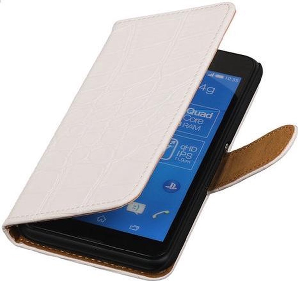 Sony Xperia E4g - Krokodil Wit Hoesje - Book Case Wallet Cover Hoes