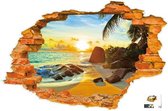 Sticker Muursticker décoratif 3D - Trou dans le mur - Coucher de soleil et rochers - Sticker Décoration murale