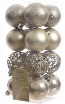 3 stuks Kerstbal plastic mix open diameter 6cm naturel linnen KSD