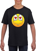 Smiley/ emoticon t-shirt verliefd  zwart kinderen L (146-152)