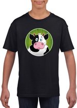 Kinder t-shirt zwart met vrolijke koe print - koeien shirt L (146-152)