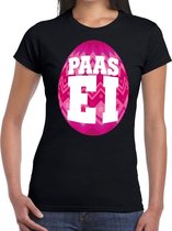 Paasei t-shirt zwart met roze ei voor dames M