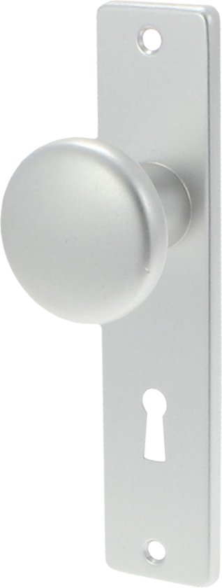 Aluminium deurknop met sleutelgat op een langwerpig schild.