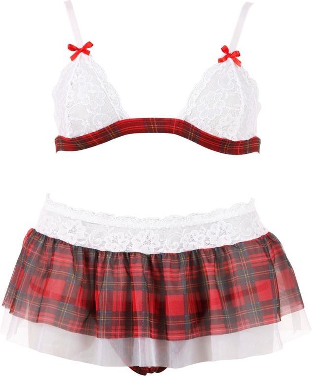 Goedkoopste Cottelli Collection – Schoolmeisje Lingerie Set met Erotische Kenmerken en Open Kruis voor Ondeugende Dates – Maat M – Wit/Rood