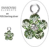 925 Sterling zilveren bloemen (oorbel)-bedeltjes (8mm) met Swarovski kristal in de kleur Peridot. Verkocht per 2 stuks