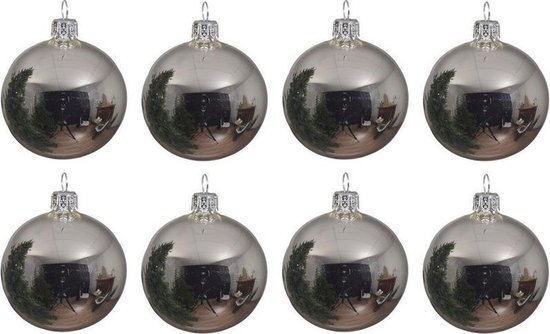8x Zilveren glazen kerstballen 10 - - Kerstboomversiering |