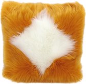 Yellow Fur Kussenhoes | Geel - Wit | Polyester / Imitatiebont | 40 x 40 cm