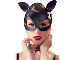 Bad Kitty – Kunstlederen Hoofdmasker met Katten Oortjes Verstelbaar – One Size – Zwart