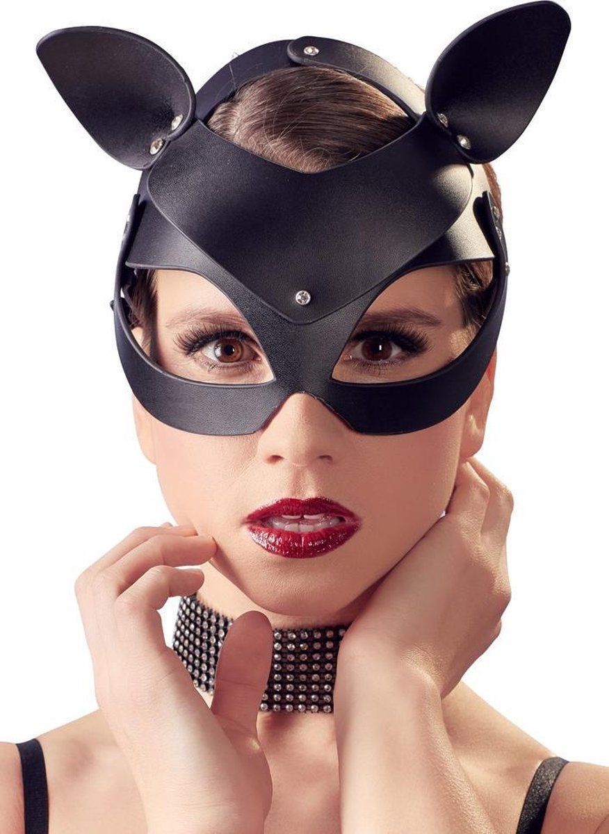 Goedkoopste Bad Kitty – Kunstlederen Hoofdmasker met Katten Oortjes Verstelbaar – One Size – Zwart