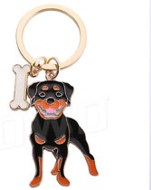 OWO - rottweiler rotty honden sleutelhanger met ring keyring goud
