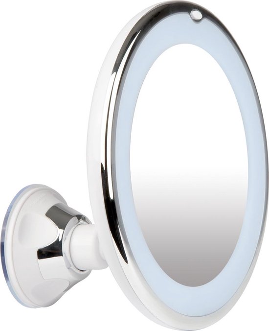 LifeGoods Make-Up en Scheer Spiegel met Ringverlichting - 360° Verstelbare Wandbevestiging - Wit