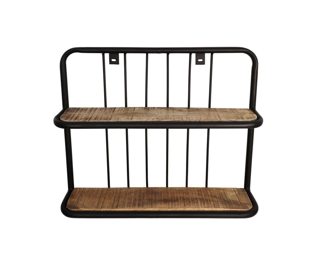 HSM Collection-Wandplank Linos -50x12x50 - zwart metaal frame met mango hout planken
