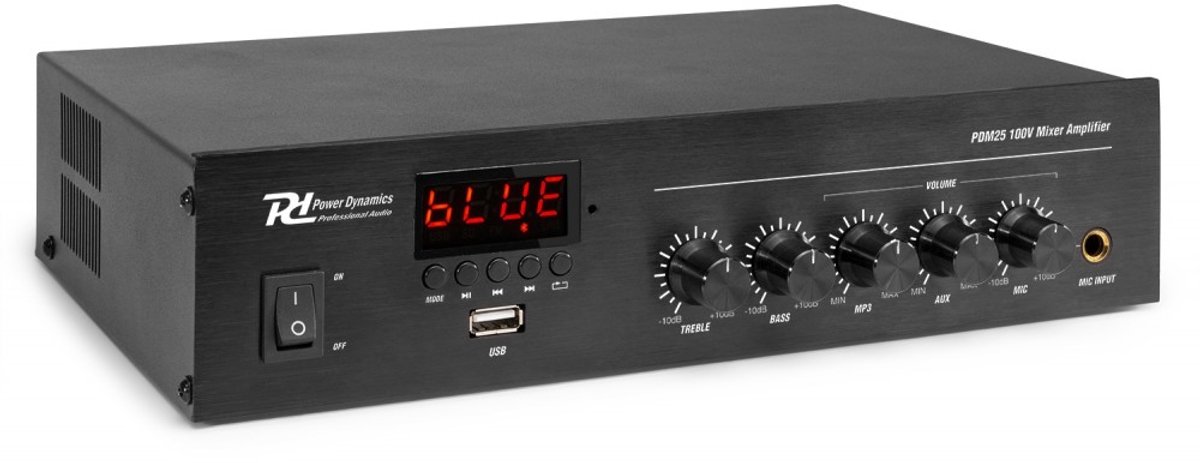 Power Dynamics PDM25 100V versterker 25W met Bluetooth, mp3 speler en radio