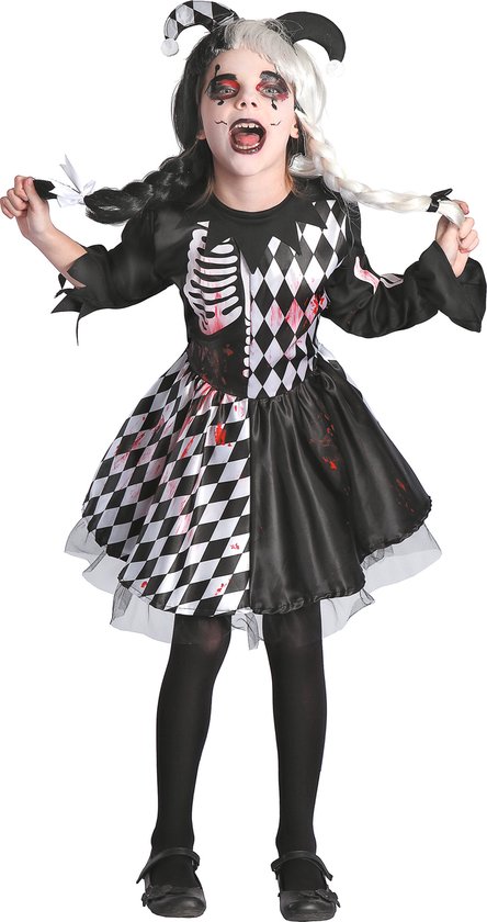 LUCIDA - Zwart en wit bloederig harlekijn kostuum voor meisjes - XS 92/104 (3-4 jaar)