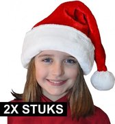 2x stuks pluche luxe kerstmutsen rood/wit voor kinderen - voordelige/goedkope kerstmuts van goede kwaliteit
