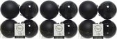 12x Zwarte kunststof kerstballen 10 cm - Mat/glans - Onbreekbare plastic kerstballen - Kerstboomversiering zwart