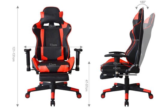 Gamestoel Thomas met voetsteun - bureaustoel racing gaming - ergonomisch - zwart rood - VDD Gaming