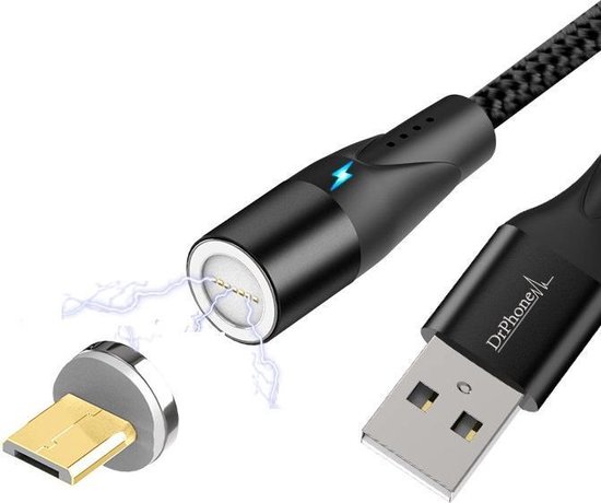 Harde wind vier keer Portiek DrPhone Magnetische 360 Micro USB 3A USB-kabel - Snel opladen +  Dataoverdracht met LED... | bol.com