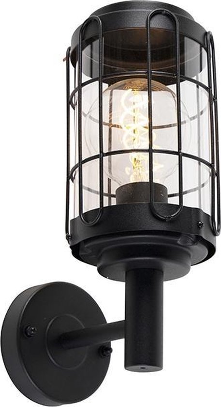QAZQA bares - Industriele Wandlamp voor buiten - 1 - D 173 mm - Zwart -... | bol.com