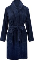 Unisex badjas fleece - Sjaalkraag - Donkerblauw  - Maat XL/XXL