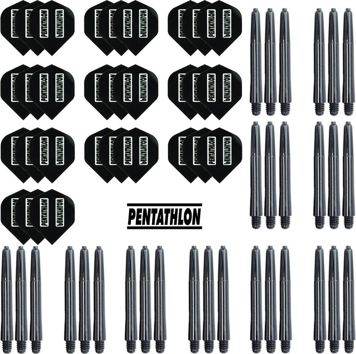 Darts Set - 10 sets (30 stuks) Pentathlon darts flights - zwart - incl. 10 sets (30 stuks) - medium - darts shafts - zwart