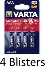 16 Stuks (4 Blisters a 4 st) Varta Longlife Max Power AAA Batterijen