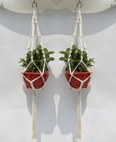 Plantenhanger macramé - Luxe gevlochten touw katoen - 2 stuks - plantenpot ophangen