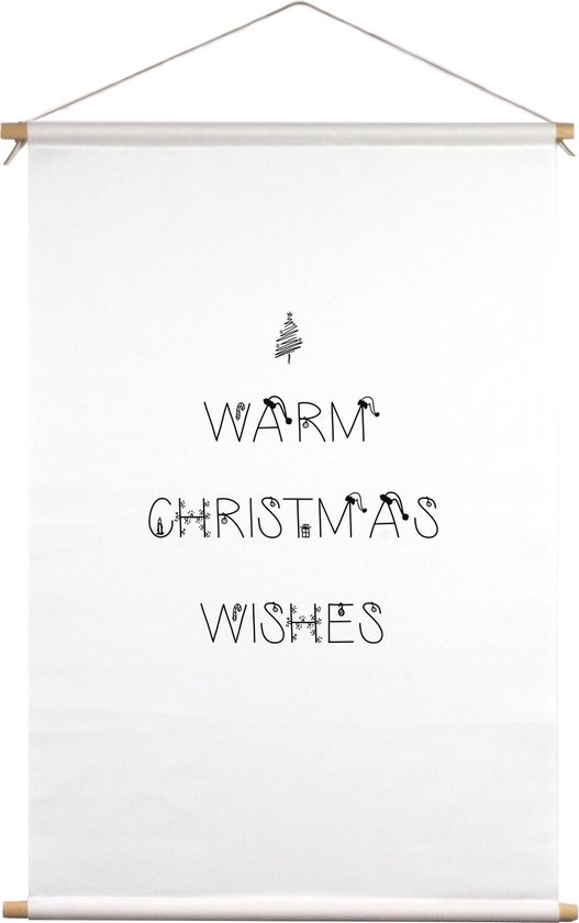 Warm Christmas wishes | Textielposter | Textieldoek | Wanddecoratie | 40 CM x 60 CM | Kerst | Kerstdecoratie