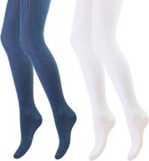 2 Pack Maillots - Meisjes - Rib - Blauw-Wit - Maat 104-110