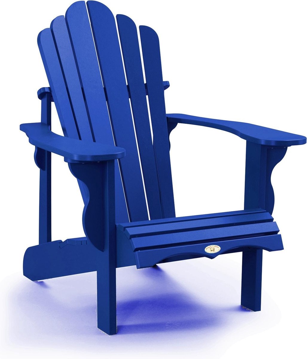 Muskoka of Adirondack chair van gerecycled kunststof in royal blue. Unieke afwerking, geen zichtbare schroeven!
