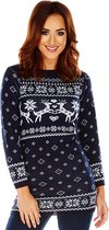 Foute Kersttrui "Lieve Rendieren Blauw" voor Vrouwen | Dames - Kerstjurk - Lange Kersttrui - Christmas Sweater Maat XL