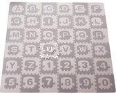 ABC / 123 / Trein Foam Puzzel Speelmat - 36 Speelmatten - 122 Delig - Uitneembare Figuren - Opbergtas - Afwerkranden - Grijs - Beige - Puzzelmat 180x180x1cm