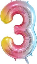 DW4Trading® Cijfer ballon 3 regenboog 40cm