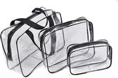 Doorzichtige Toillettas Set - Transparante Liquid Case Tas - Reis Toilet Bag Cosmetica Etui - Handbagage Vloeistoffen Opbergetui - Travel Organizer - 3-Pack - Zwart