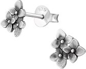 Joy|S - Zilveren classic bloemen oorbellen Bali 7 mm geoxideerd