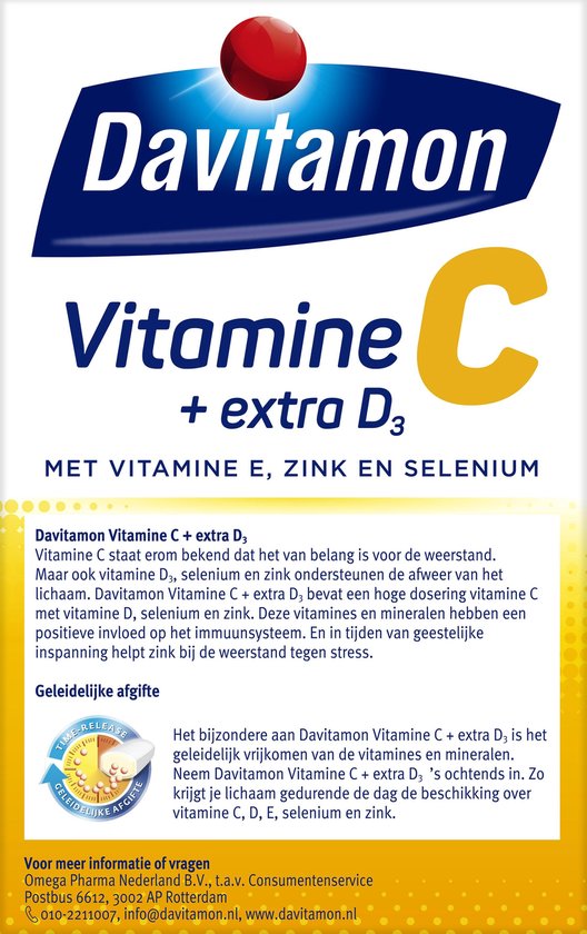 Davitamon Vitamine C Forte + Extra vitamine D3 TimeRelease 42 Tabletten Voedingssupplement Davitamon Vitamine C Forte + Extra vitamine D3 TimeRelease 42 Tabletten Voedingssupplement