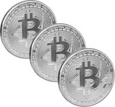 scarlet gifts | Munt "Bitcoin"; massief staal met edelmetaalcoating (bv. 24-karaats goud, zilver, koper); verzamelobject met beschermhoes; Crypto Currency to touch Set 3x Zilver