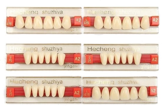 3 Set 84 * 1 A2 Color Denture Dental Acrylhars Tanden Upper + Lower