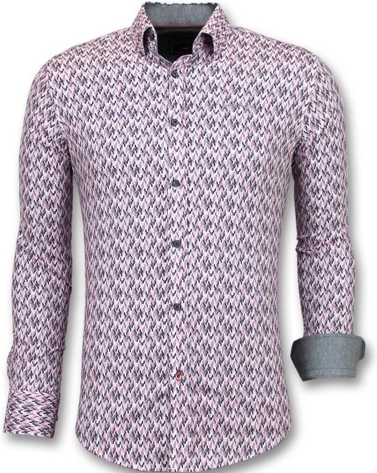 Slim Fit Stretch Overhemd - Heren Blouse Print - 3013 - Roze | bol.com
