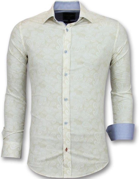 Tony Backer Hommes Chemises Italien - Blouse Avec Imprimé - 3010 - Beige Chemises Décontractées Hommes Chemise Homme Taille XXL