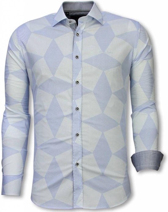 Tony Backer Chemises italiennes - Chemise Slim Fit - Motif de ligne de chemisier - Chemises décontractées bleu clair hommes Chemise homme Taille L