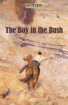 De omslag van 'The Boy in the Bush' toont een jongen op een paard in een droog, stoffig landschap met schapen. D.H. Lawrence.