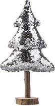 Decoratie houten pailletten kerstboom zilver 32 cm - Kerstversieringen/kerstdecoraties