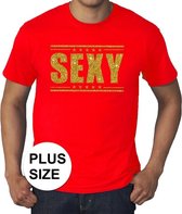 Grote maten Sexy t-shirt - rood met gouden glitter letters - plus size heren XXXXL