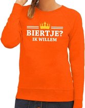 Oranje Biertje ik willem sweater dames - Oranje Koningsdag kleding L