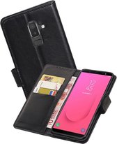Echt Lederen Hoesje Wallet Case voor Samsung Galaxy J8 (2018) Zwart