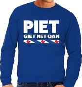 Blauwe sweater met Friese uitspraak Piet Giet Net Oan heren - Friese weerman tekst trui L